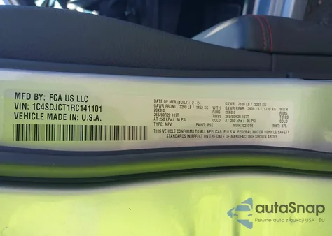 2024 Dodge Durango R/T Plus Awd z USA, uszkodzony, nr VIN 1C4SDJCT1RC141101